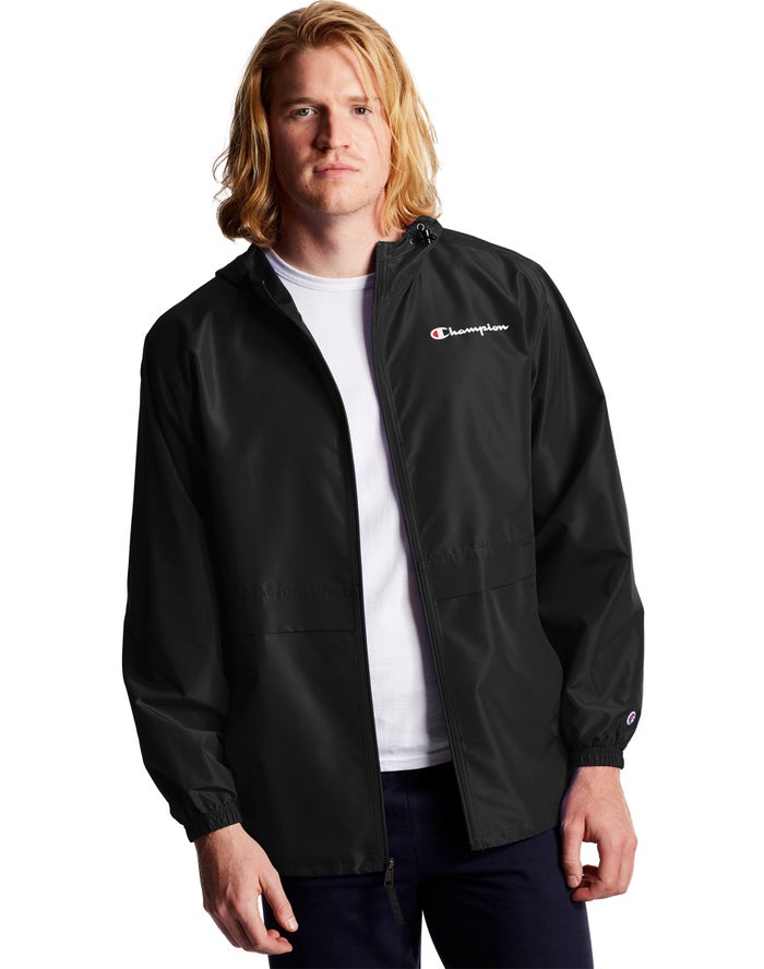 Champion Mens Jackets NZ - Full Zip Script Logo Black ( 2049-ZLDYQ )